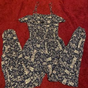 Small Boho Sleeveless Jumpsuit Navy Blue Tribal Print